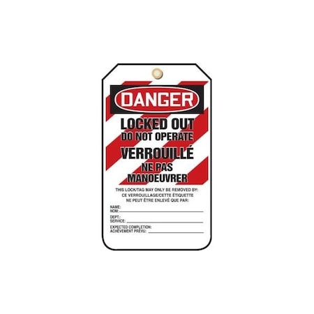 Accuform French Bilingual Safety Tags, DANGER LOCKED OUT DO NOT OPERATE, 5.75in x 3.25in, PF-Cardstock, 25PK TCF205CTP